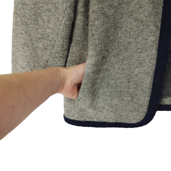 J Crew Boiled Wool Coat Jacket S Women Gray Navy Blue Trim Open Front Lined - Picture 5 of 13